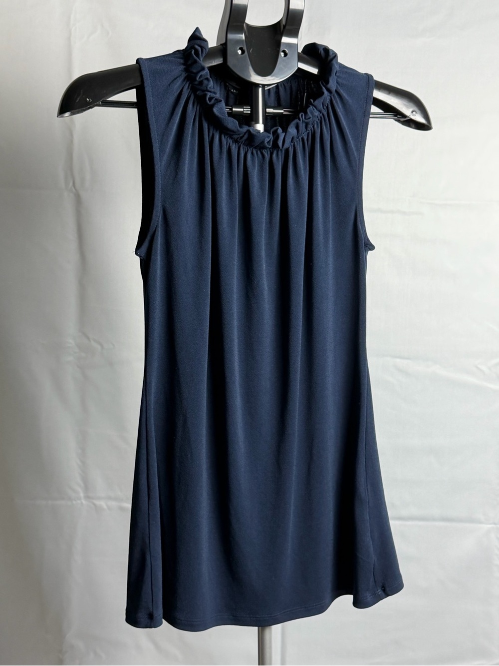 Banana Republic Navy Sleeveless Ruffle-Neck Tank